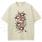 Unisex Eye Rainbow Graffiti Printed Washed Tee