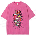 Unisex Eye Rainbow Graffiti Printed Washed Tee