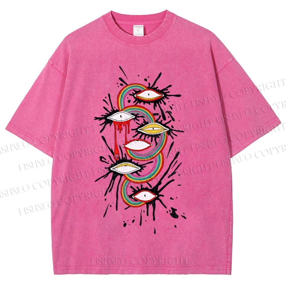 Unisex Eye Rainbow Graffiti Printed Washed Tee