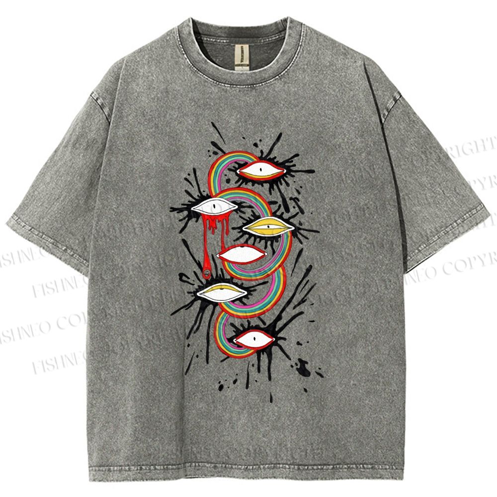 Unisex Eye Rainbow Graffiti Printed Washed Tee