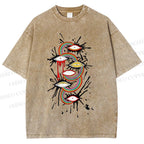 Unisex Eye Rainbow Graffiti Printed Washed Tee