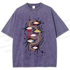 Unisex Eye Rainbow Graffiti Printed Washed Tee