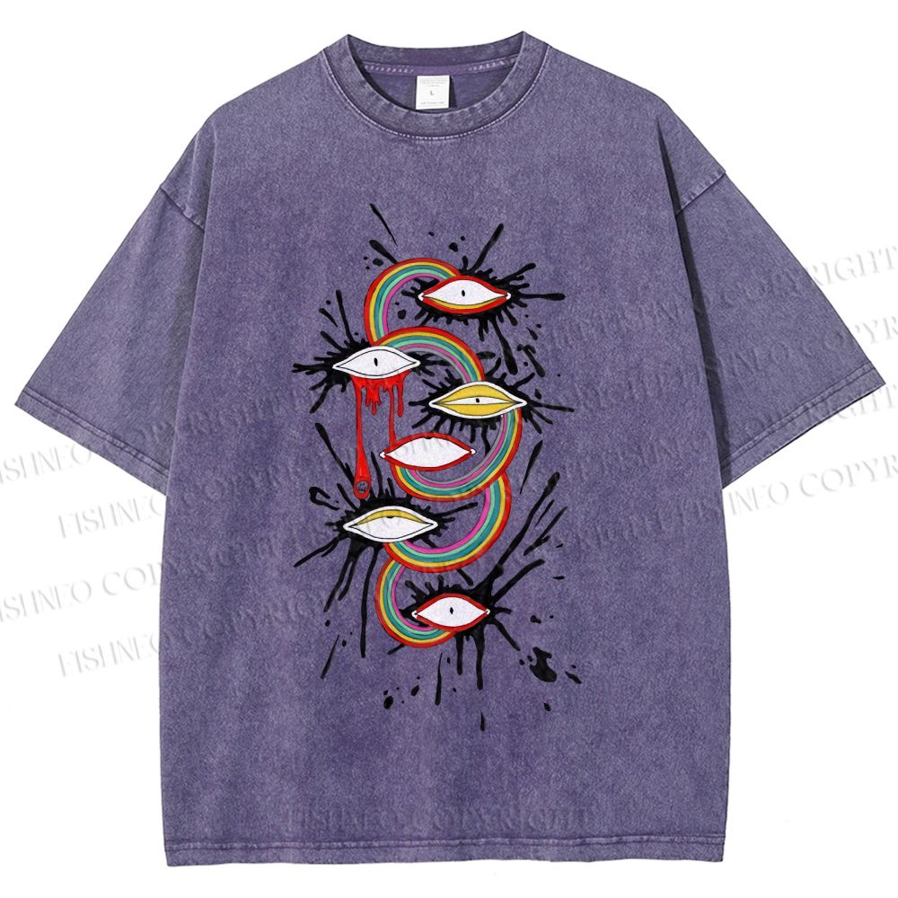 Unisex Eye Rainbow Graffiti Printed Washed Tee