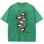 Unisex Eye Rainbow Graffiti Printed Washed Tee