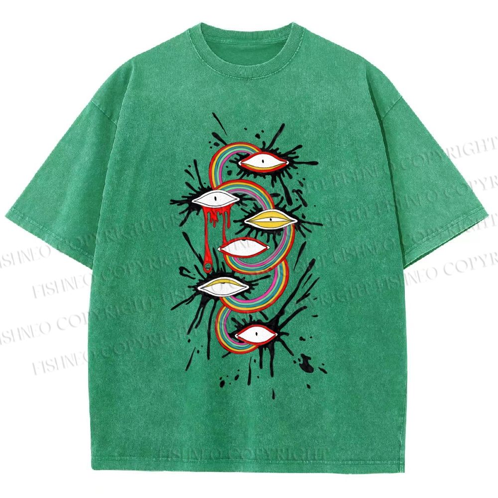 Unisex Eye Rainbow Graffiti Printed Washed Tee