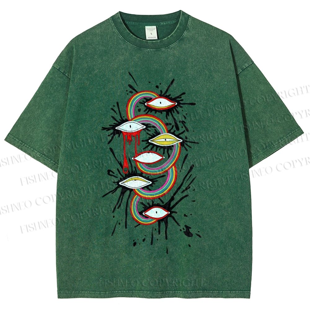 Unisex Eye Rainbow Graffiti Printed Washed Tee