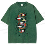 Unisex Eye Rainbow Graffiti Printed Washed Tee