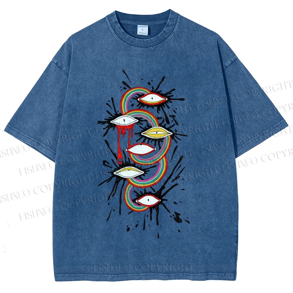 Unisex Eye Rainbow Graffiti Printed Washed Tee