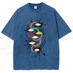 Unisex Eye Rainbow Graffiti Printed Washed Tee