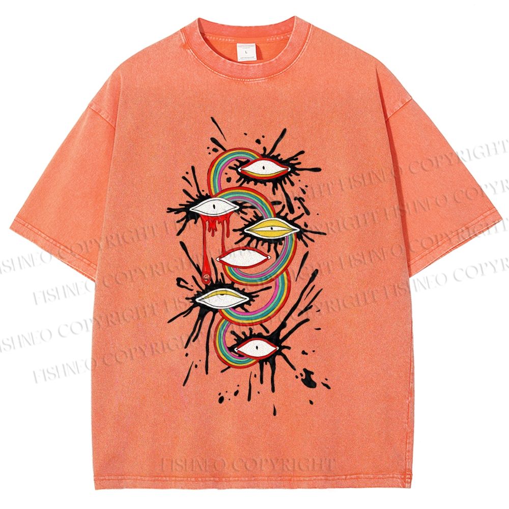 Unisex Eye Rainbow Graffiti Printed Washed Tee