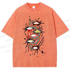 Unisex Eye Rainbow Graffiti Printed Washed Tee
