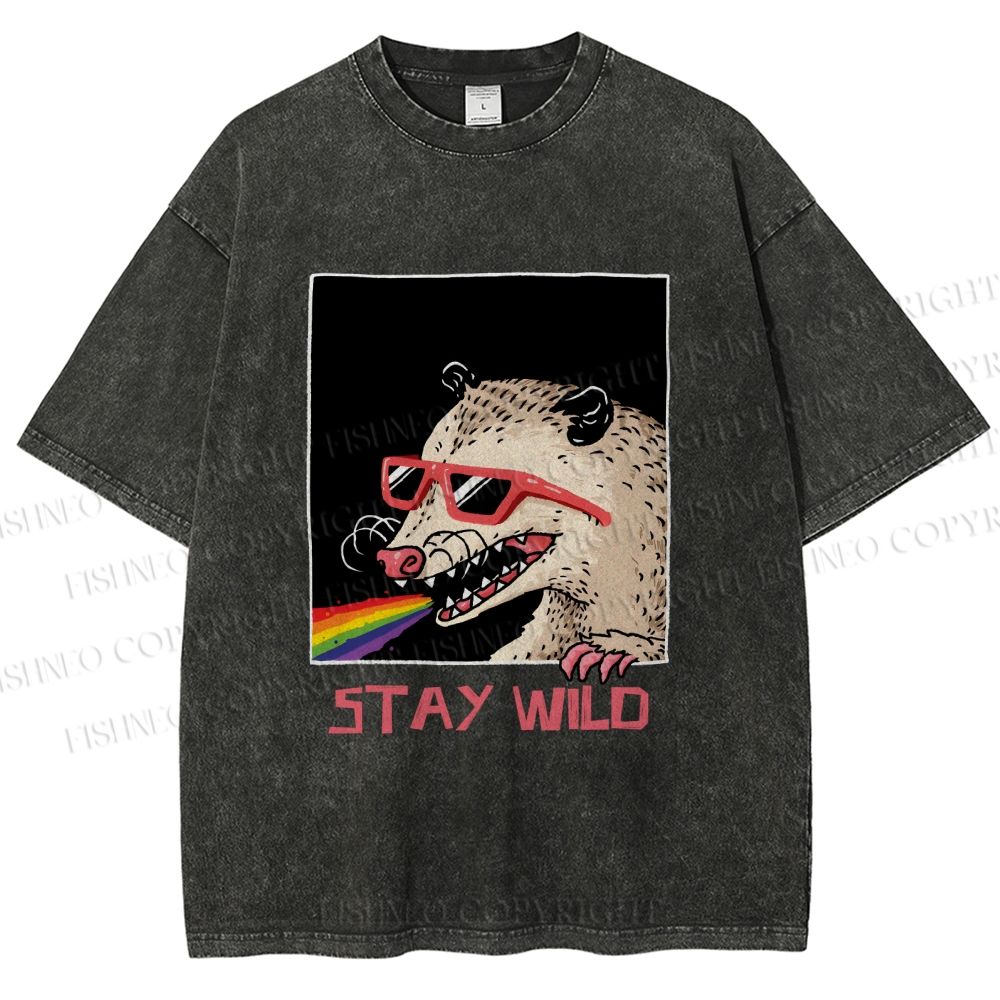 Unisex Opossum Stay Wild Printed Washed Tee