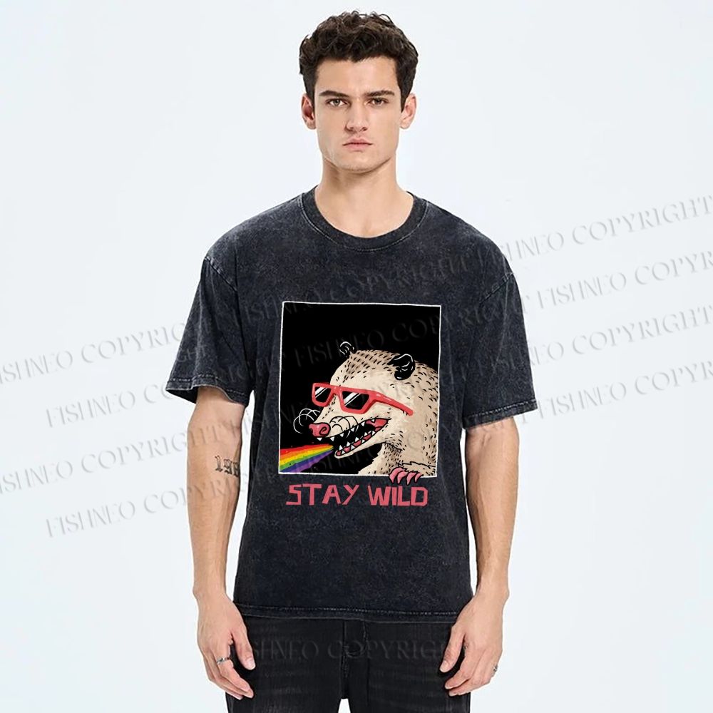 Unisex Opossum Stay Wild Printed Washed Tee