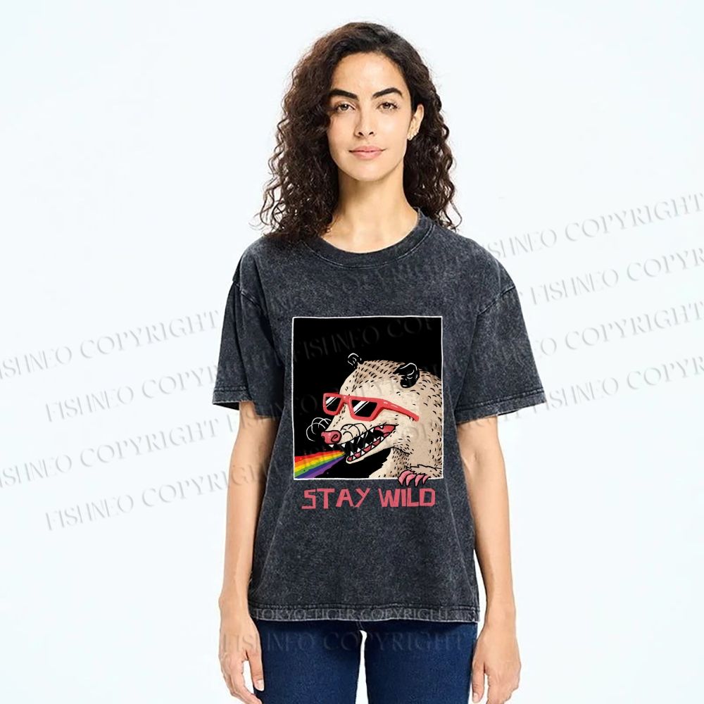 Unisex Opossum Stay Wild Printed Washed Tee