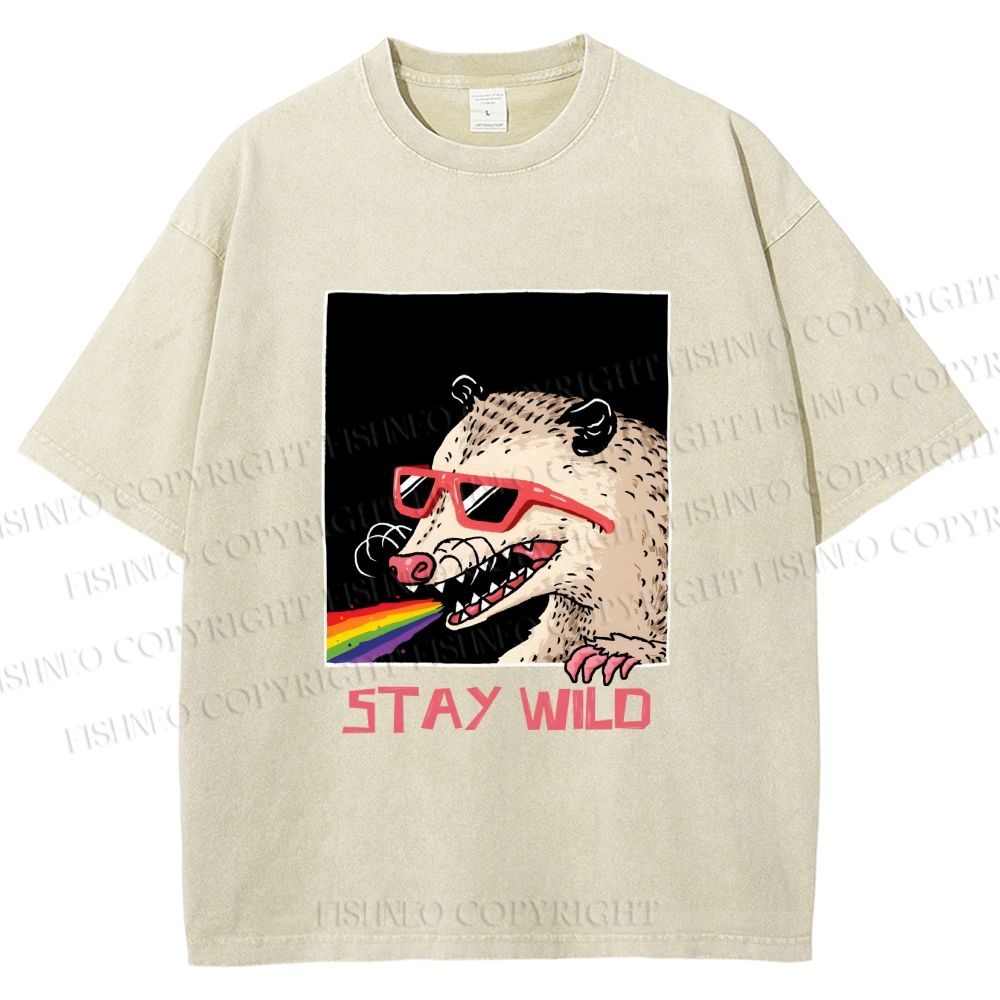 Unisex Opossum Stay Wild Printed Washed Tee