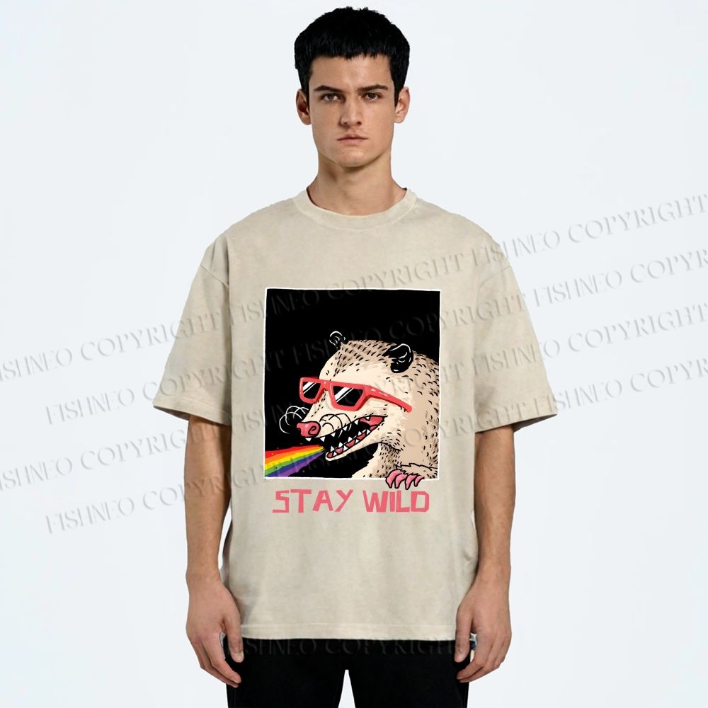 Unisex Opossum Stay Wild Printed Washed Tee