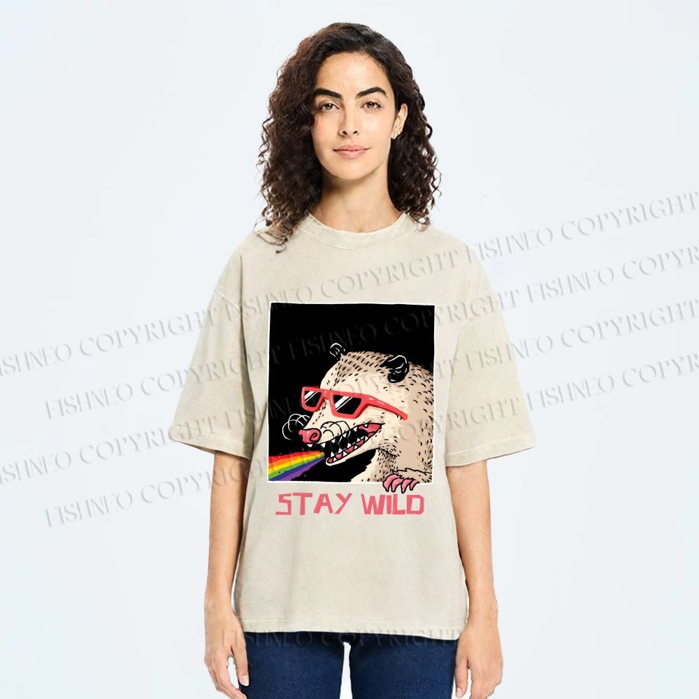 Unisex Opossum Stay Wild Printed Washed Tee