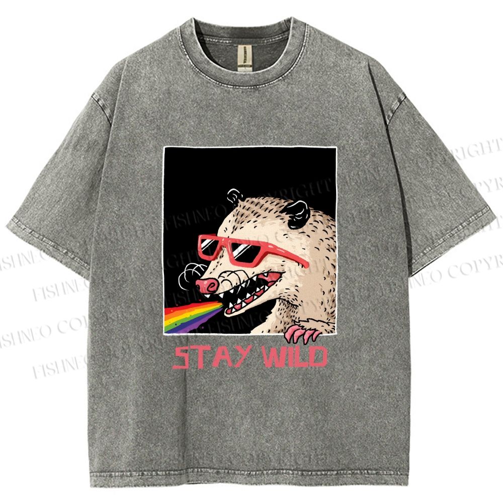 Unisex Opossum Stay Wild Printed Washed Tee