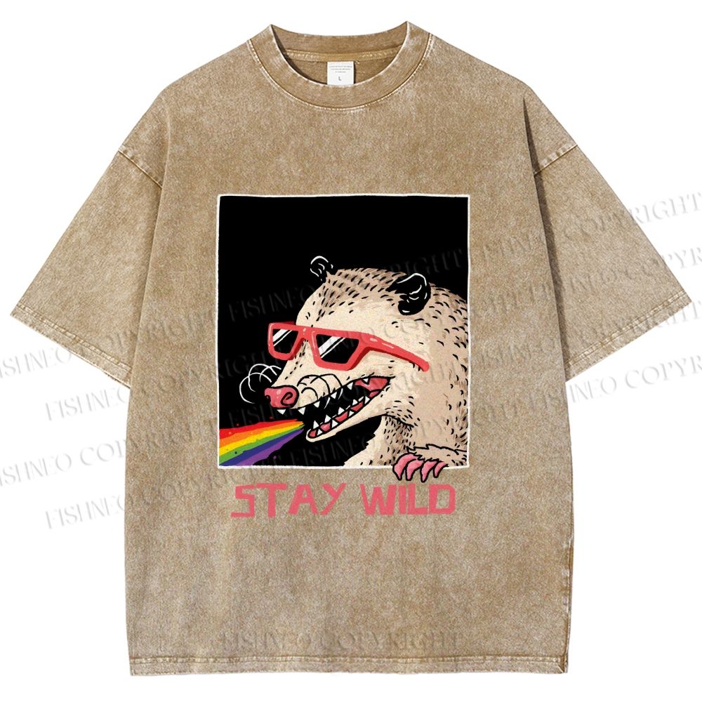 Unisex Opossum Stay Wild Printed Washed Tee