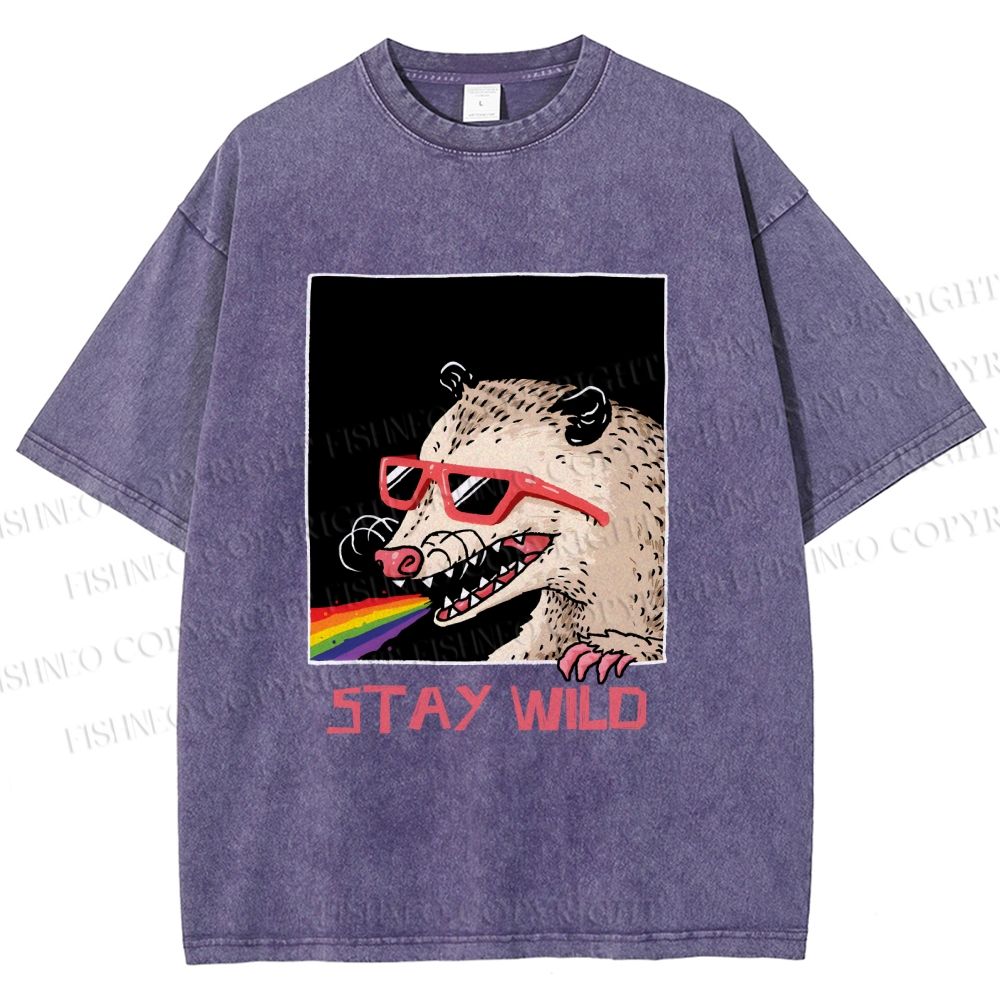 Unisex Opossum Stay Wild Printed Washed Tee