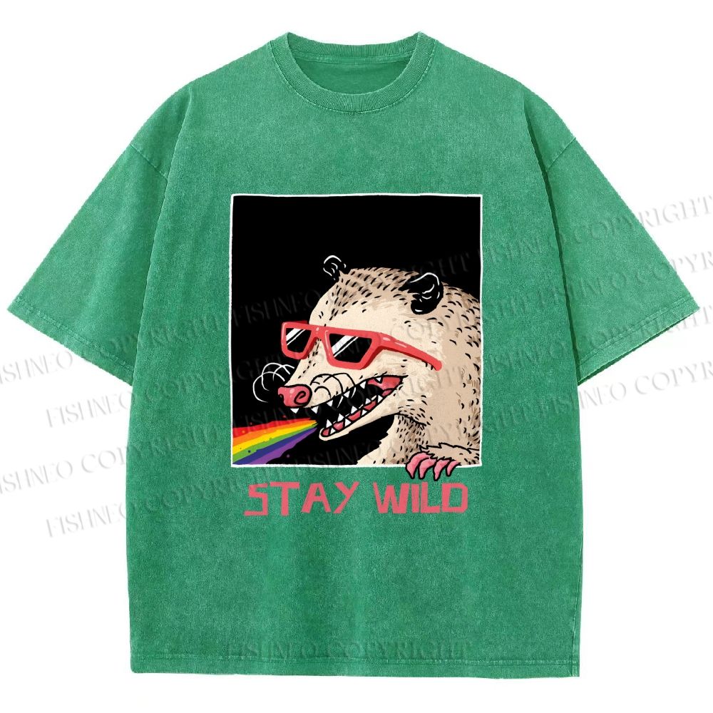 Unisex Opossum Stay Wild Printed Washed Tee