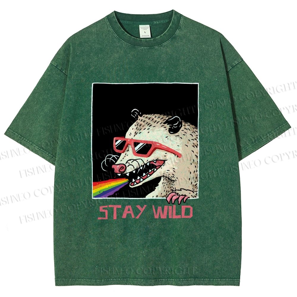 Unisex Opossum Stay Wild Printed Washed Tee