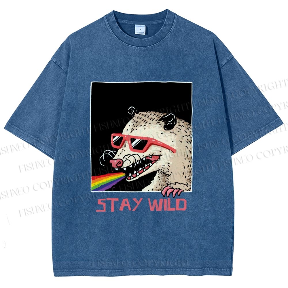 Unisex Opossum Stay Wild Printed Washed Tee