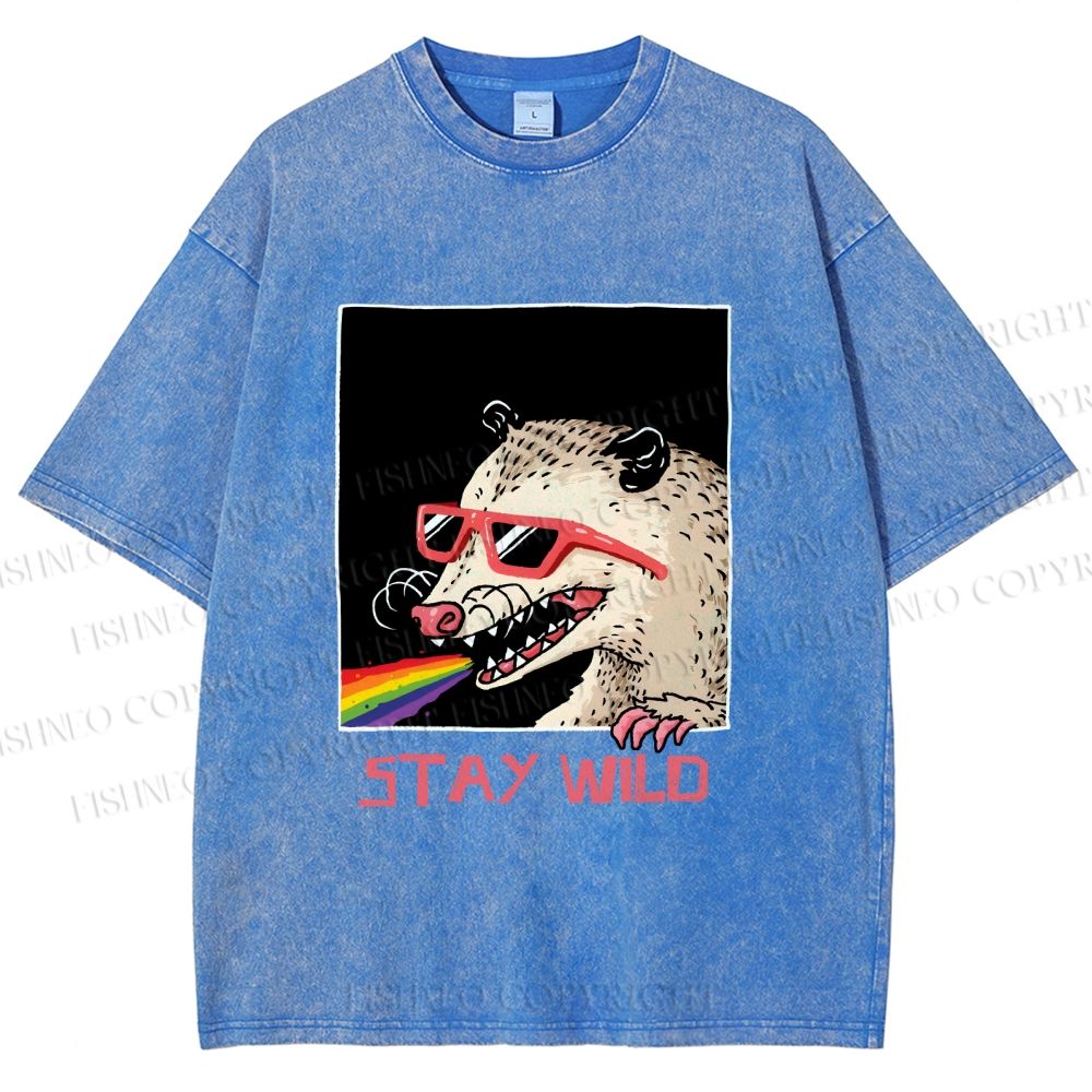 Unisex Opossum Stay Wild Printed Washed Tee