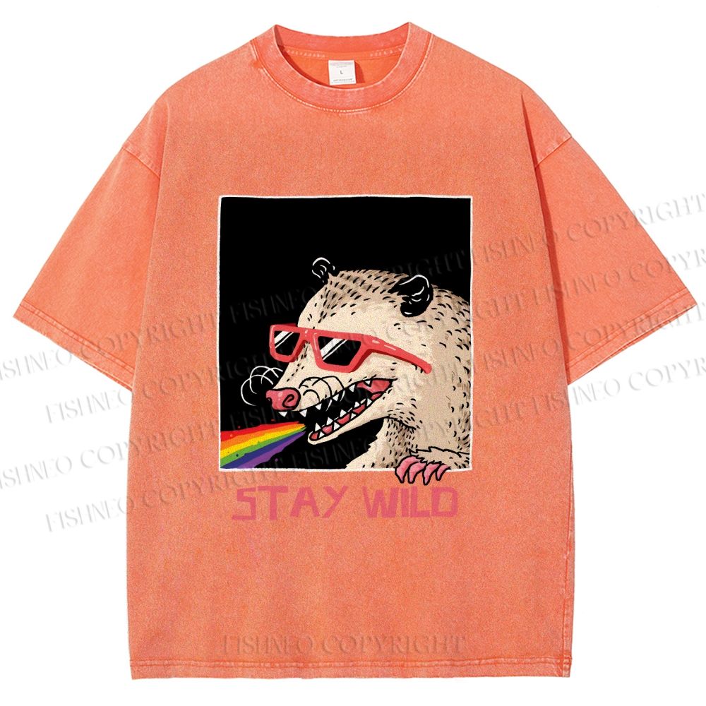 Unisex Opossum Stay Wild Printed Washed Tee