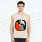 Unisex Cat in Cat Printed Washed Tank Top