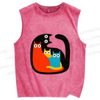 Unisex Cat in Cat Printed Washed Tank Top