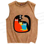 Unisex Cat in Cat Printed Washed Tank Top