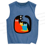 Unisex Cat in Cat Printed Washed Tank Top