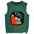 Unisex Cat in Cat Printed Washed Tank Top