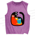 Unisex Cat in Cat Printed Washed Tank Top
