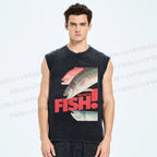 Unisex Go out and Fish Printed Washed Tank Top