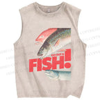 Unisex Go out and Fish Printed Washed Tank Top