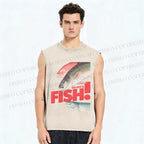 Unisex Go out and Fish Printed Washed Tank Top