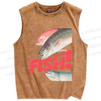 Unisex Go out and Fish Printed Washed Tank Top