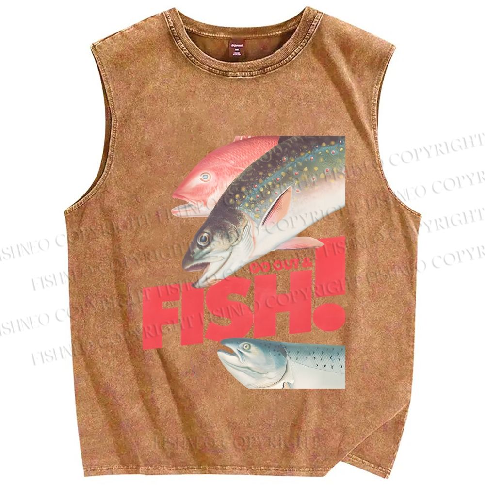 Unisex Go out and Fish Printed Washed Tank Top