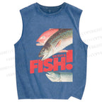 Unisex Go out and Fish Printed Washed Tank Top