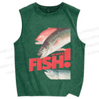 Unisex Go out and Fish Printed Washed Tank Top