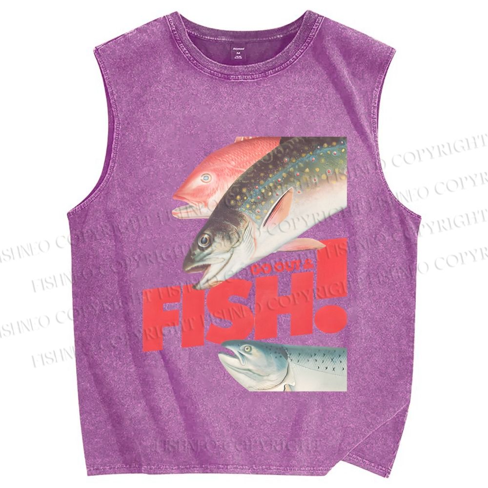Unisex Go out and Fish Printed Washed Tank Top