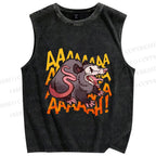 Unisex Crazy Opossum Screaming Printed Washed Tank Top