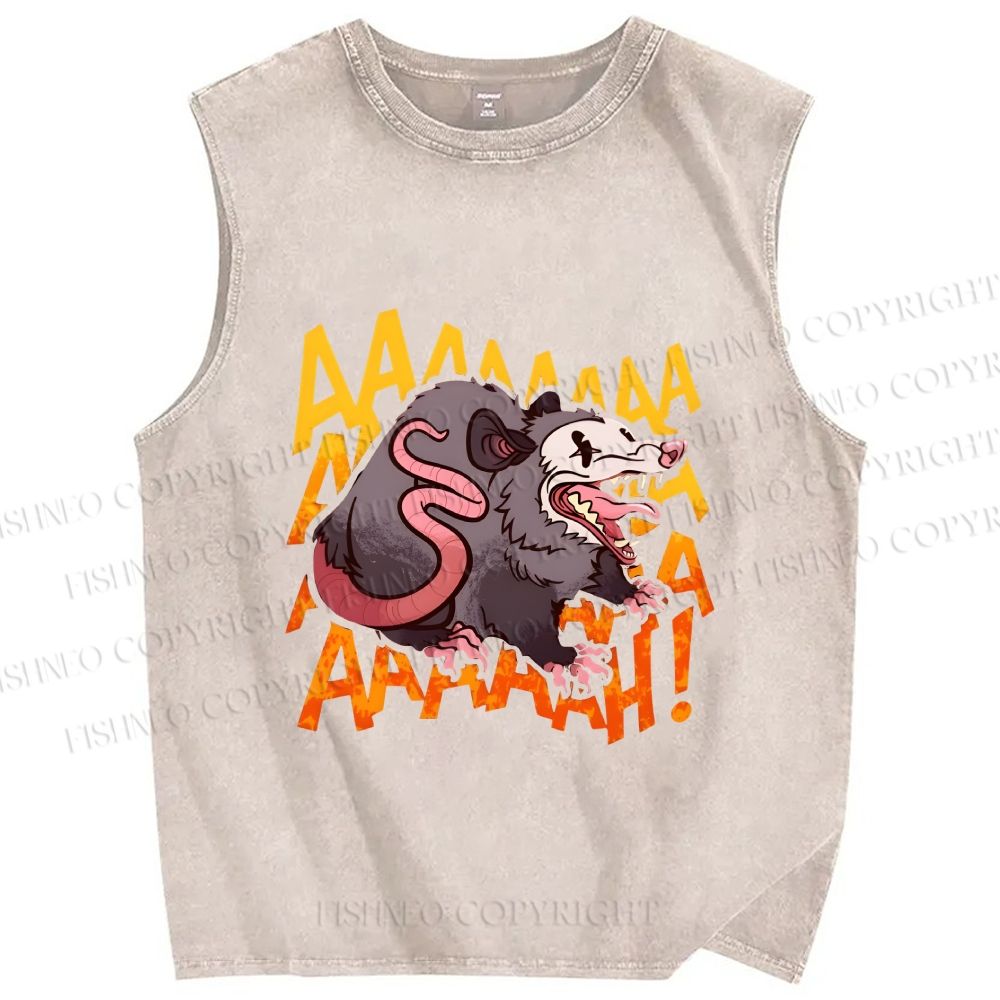 Unisex Crazy Opossum Screaming Printed Washed Tank Top