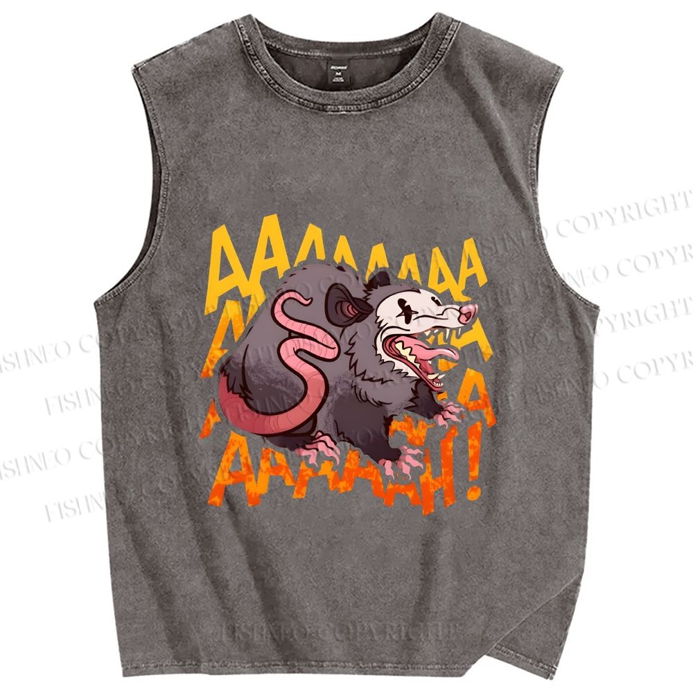 Unisex Crazy Opossum Screaming Printed Washed Tank Top