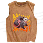 Unisex Crazy Opossum Screaming Printed Washed Tank Top