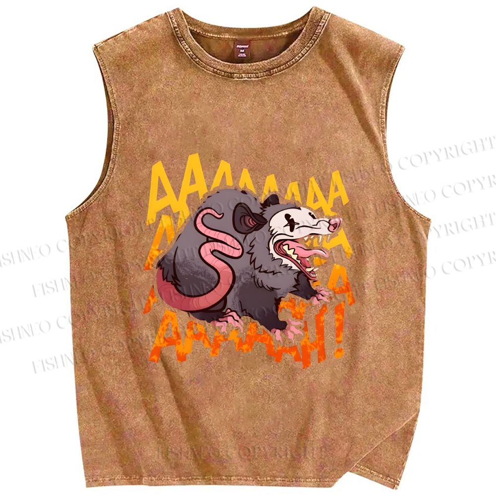Unisex Crazy Opossum Screaming Printed Washed Tank Top