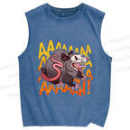 Unisex Crazy Opossum Screaming Printed Washed Tank Top
