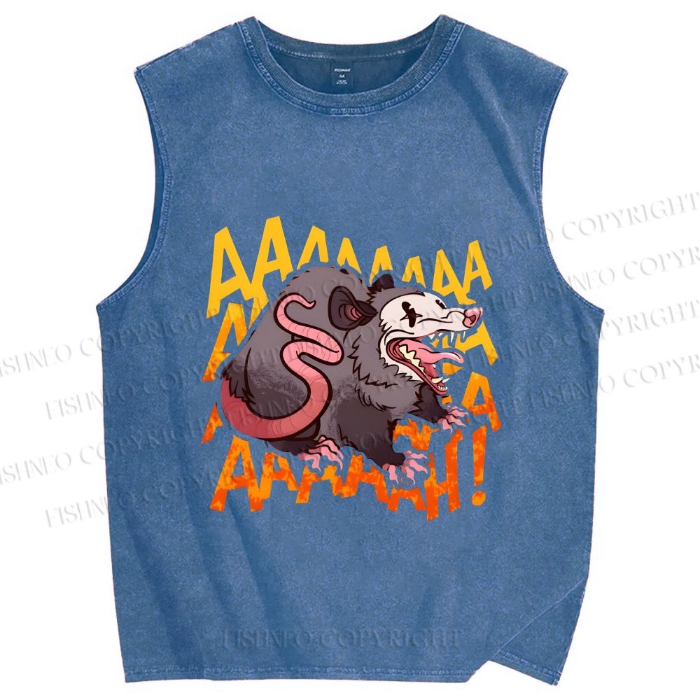 Unisex Crazy Opossum Screaming Printed Washed Tank Top